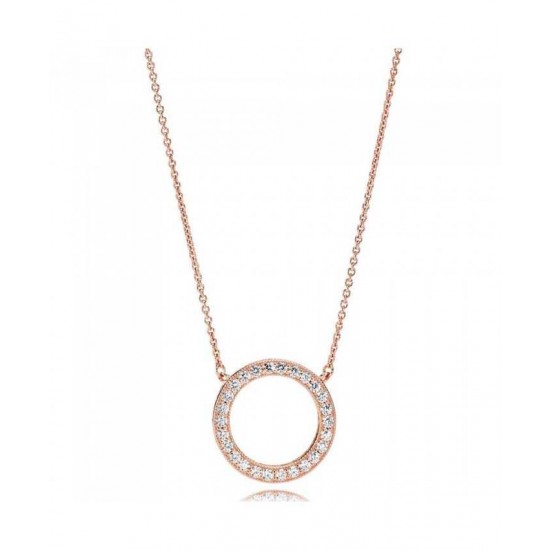 Pandora Necklace-Rose Cubic Zirconia Logo Circle Jewelry