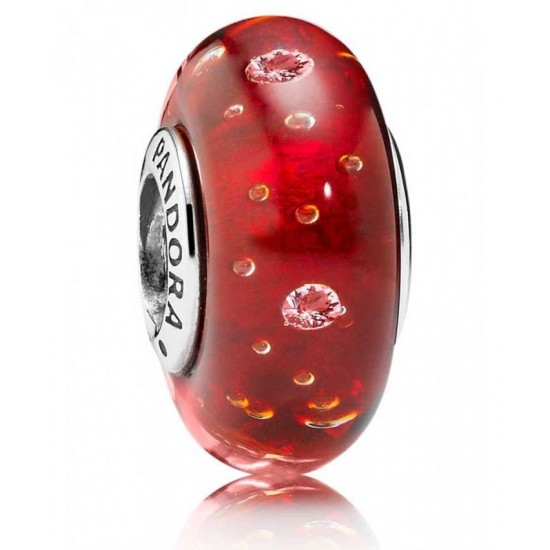 Pandora Charm-Silver Red Fizzle Murano Glass Cheap Summer