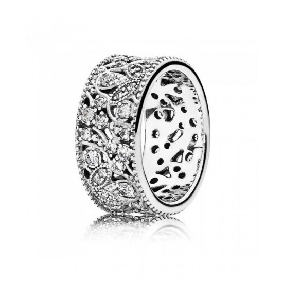 Pandora Ring-Silver Cubic Zirconia Leaves Band Jewelry