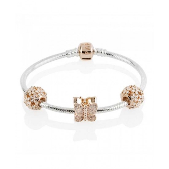 Pandora Bracelet-Rose Sparkling Butterfly Complete Jewelry