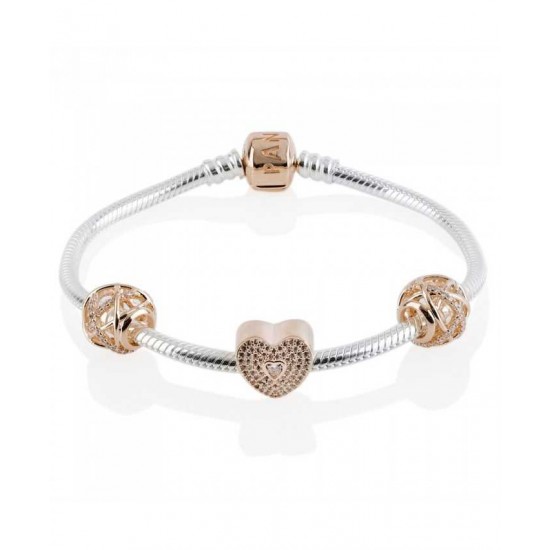 Pandora Bracelet-Rose Sparkling Sweetheart Complete Jewelry