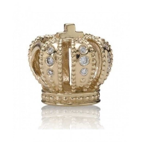 Pandora Charm-14ct Gold Diamond Crown Bead Jewelry