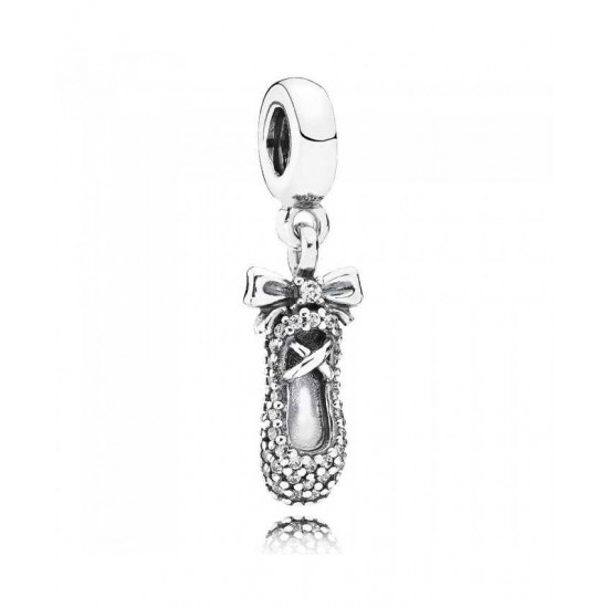 Pandora Charm-Silver Cubic Zirconia Ballet Slippers Jewelry