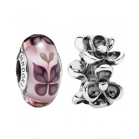 Pandora Charm-Silver Floral Butterfly Jewelry