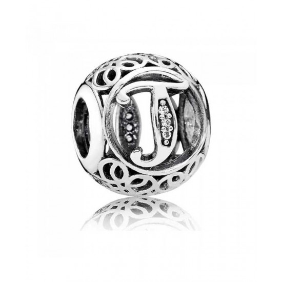 Pandora Charm-Silver Cubic Zirconia Vintage T Swirl Jewelry