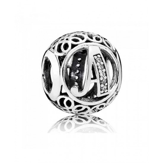 Pandora Charm-Silver Cubic Zirconia Vintage A Swirl Jewelry