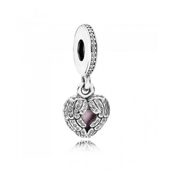 Pandora Charm-Silver Cubic Zirconia Pink Enamel Angel Wings Jewelry
