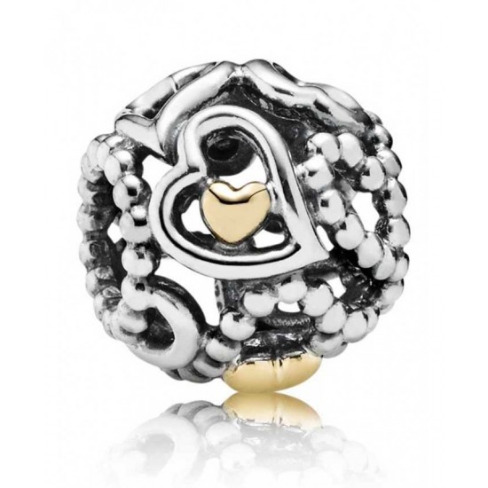 Pandora Charm-Silver Openwork 14ct Gold Love Heart Jewelry