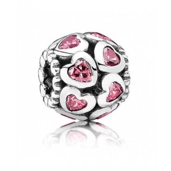 Pandora Charm-Silver Openwork Pink Cz Hearts Bead Jewelry