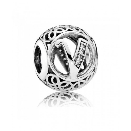 Pandora Charm-Silver Cubic Zirconia Vintage V Swirl Jewelry