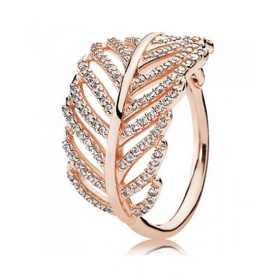 Pandora Ring-Rose Cubic Zirconia Feather Jewelry