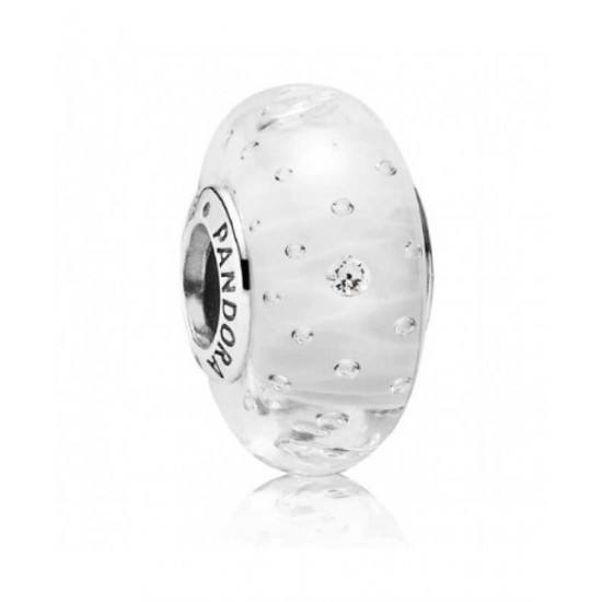Pandora Charm-Silver And White Fizzle Murano Glass Jewelry