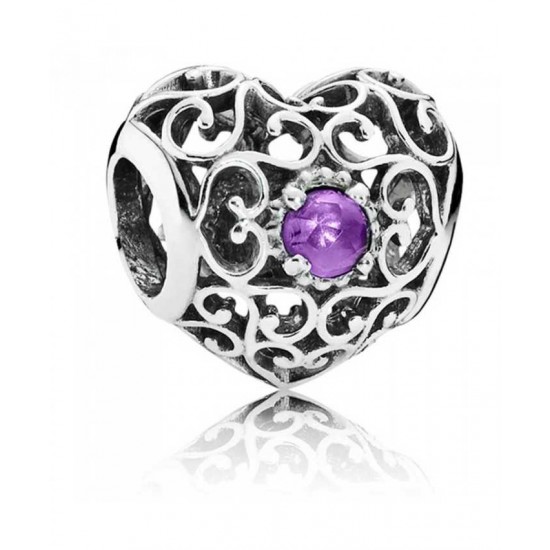 Pandora Charm-Silver February Birthstone Signature Heart Jewelry