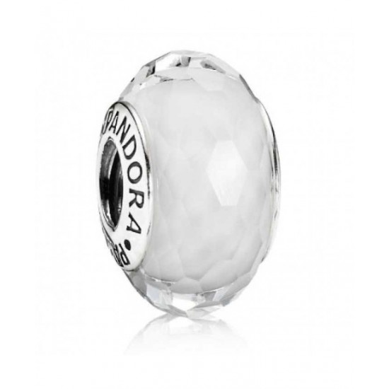 Pandora Bead-Sterling Silver White Facted Murano Glass Jewelry