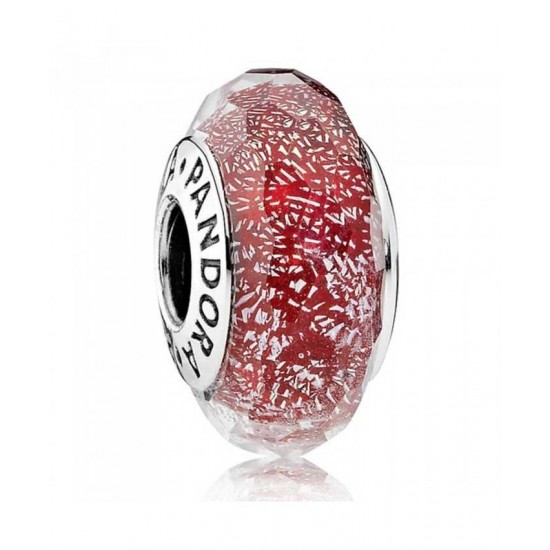 Pandora Charm-Oriental Bloom Red Glitter Sterling Silver Glass Jewelry