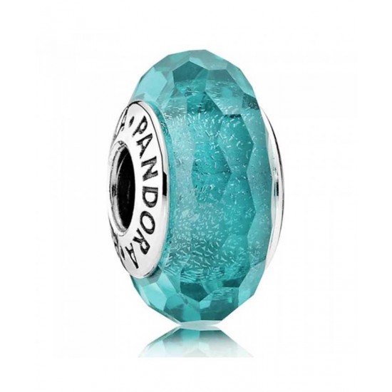 Pandora Charm-Oceanic Teal Glitter Sterling Silver Glass Jewelry
