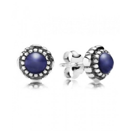 Pandora Earring-Silver September Birthstone Lapis Lazuli Stud Jewelry