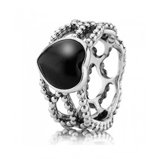 Pandora Ring-Sterling Silver Black Onyx Jewelry